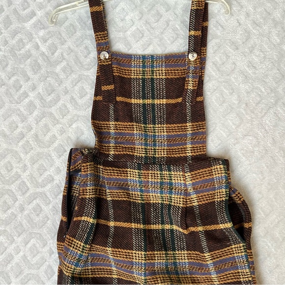 Cider Square Neck Preppy Countryside Tweed Plaid Jumpsuit Overall Wide Leg SZ M - Picture 5 of 16